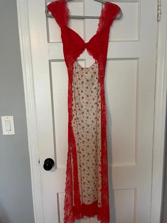 FREE PEOPLE SUDDENLY FINE FLORAL LACE SLIP MAXI DRESS SIDE SLIT NWT SZ XS - Picture 7 of 7